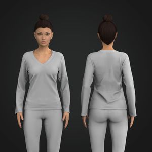 Ladies Ribbed V-Shaped Neckline Flared Long Sleeve Top Tech Pack