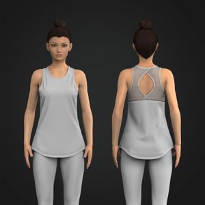 Ladies Rounded Neckline Back Cut Out Scallop Bottom Tank Top Tech Pack