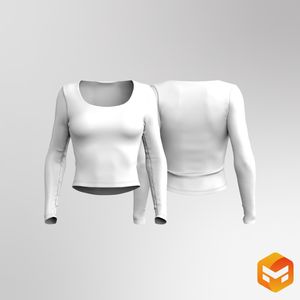 Ladies Rounded Neckline Fitted Long Sleeve Top 3D Garment