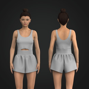 Ladies Rounded Neckline Front Cut Out Jumpsuit Tech Pack