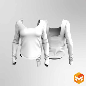 Ladies Rounded Neckline Knuckle Length Scallop Bottom Tee - 3D Garment