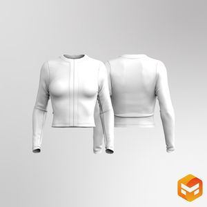 Ladies Rounded Neckline Long Sleeve Zip Up Fitted Jacket 3D Garment