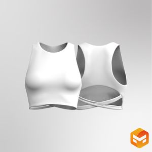 Ladies Rounded Neckline Racer Back Strappy Cut Out Sports Bra 3D Garment