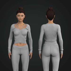 Ladies Ruched Bust Flared Long Sleeve Fitted Top Tech Pack