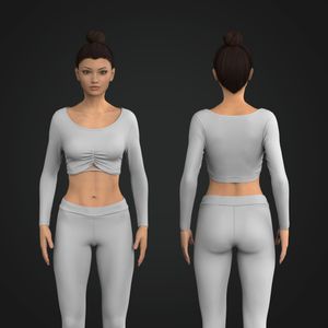 Ladies Scoop Neckline Front Ruching Long Sleeve Crop Top Tech Pack