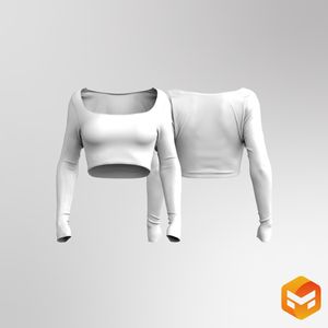 Ladies Scoop Neckline Long Sleeve Crop Mesh Tee 3D Garment