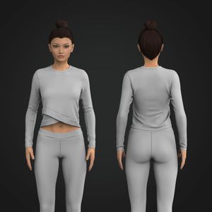 Ladies Set In Long Sleeve Cross Over Hem Top Tech Pack