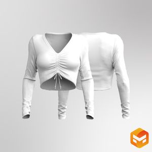 Ladies Set In Long Sleeve Front Ruching Crop Top - 3D Garment