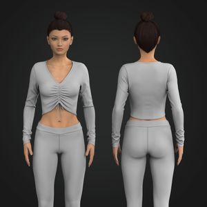 Ladies Set In Long Sleeve Front Ruching Crop Top Tech Pack