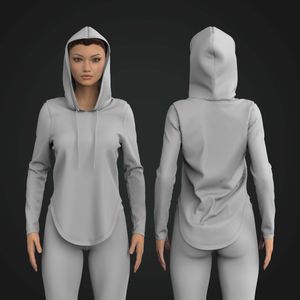 Ladies Set In Long Sleeve Scallop Bottom Hooded Sweatshirt Tech Pack