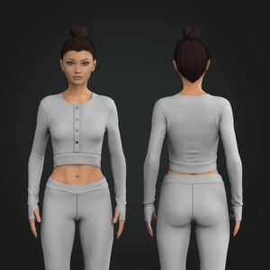 Ladies Set In Runner Sleeve Button Up Crop Top Tech Pack