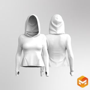 Ladies Set In Runner Sleeve Ruffle Hem Hooded Top - 3D Garment