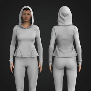 Ladies Set In Runner Sleeve Ruffle Hem Hooded Top Tech Pack
