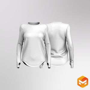 Ladies Set In Runner Sleeve Scallop Bottom Relaxed Tee 3D Garment