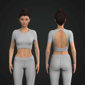 Ladies Set In Short Sleeve Back Cut Out Crop Ribbed Tee Tech Pack