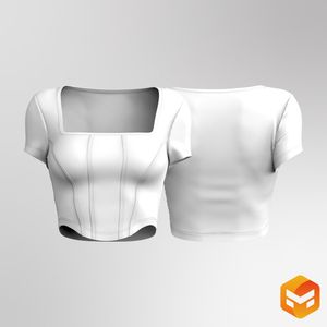Ladies Set In Sleeve Corset Style Scallop Bottom Tee - 3D Garment