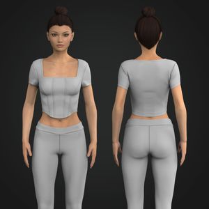 Ladies Set In Sleeve Corset Style Scallop Bottom Tee