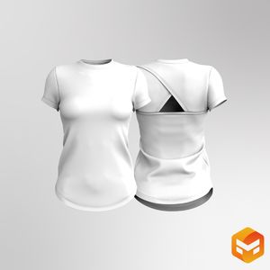 Ladies Set In Sleeve Overlapping Back Cut Out Scallop Bottom Tee 3D Garment