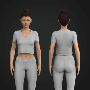 Ladies Set In Sleeve V-Shaped Neckline Crop Tee
