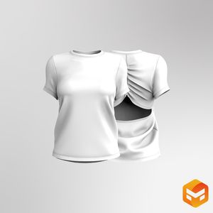 Ladies Short Sleeve Ruched Open Back Relaxed Tee 3D Garment