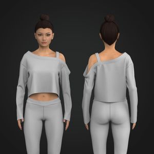 Ladies Shoulder Cut Out Knuckle Length Sleeve Crop Sweater Tech Pack