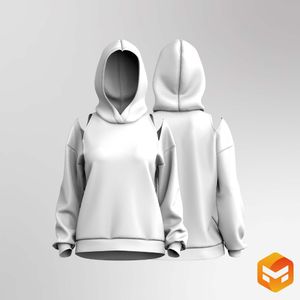 Ladies Shoulder Cut Out Relaxed Hoodie 3D Garment