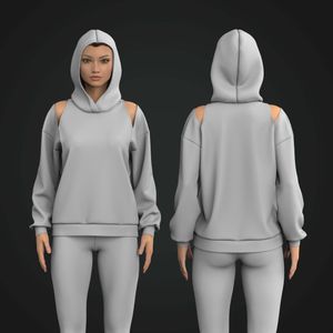 Ladies Shoulder Cut Out Relaxed Hoodie Tech Pack