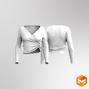 Ladies Side Ruching Wrapped Long Sleeve Top 3D Garment