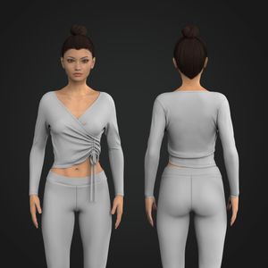 Ladies Side Ruching Wrapped Long Sleeve Top Tech Pack