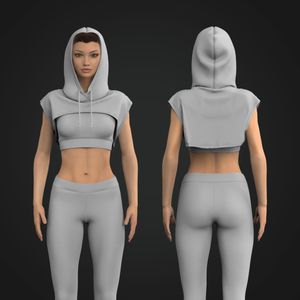 Ladies Sleeveless Micro Length Hoodie Tech Pack