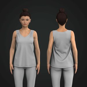 Ladies Sleeveless Relaxed Shirred Shoulder V-Neck Tank Top Tech Pack