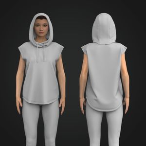 Ladies Sleeveless Scallop Botto Hoodie Tech Pack