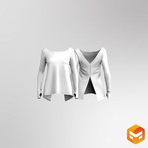 Ladies Split Hem Back Runner Sleeve Relaxed Tee 3D Garment
