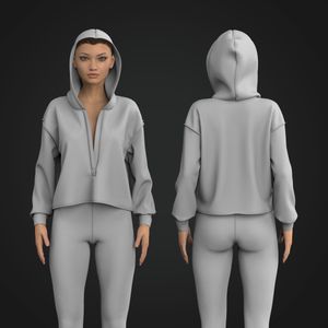 Ladies Split V-Neckline Collar Relaxed Hoodie Tech Pack