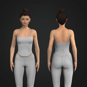 Ladies Square Off Camisole Neckline Scallop Bottom Tank Top Tech Pack