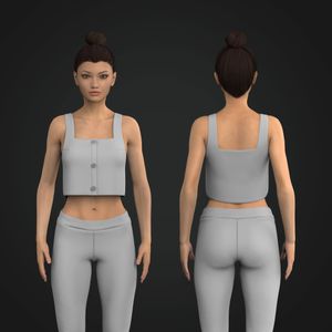 Ladies Squared Neckline Button Up Crop Top Tech Pack