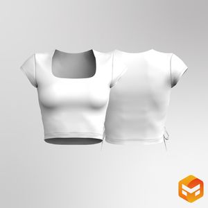 Ladies Squared Neckline Cap Sleeve Crop Tee 3D Garment