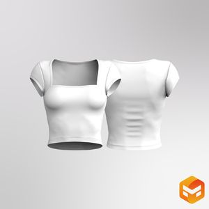 Ladies Squared Off Neckline Cap Sleeve Fitted Tee - 3D Garment