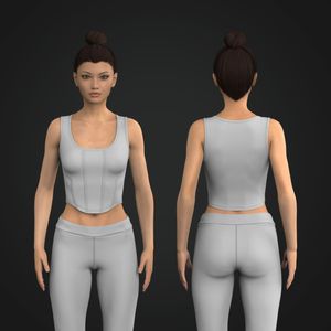 Ladies Squared Off Neckline Corset Style Wide Racer Back Tank Top Tech Pack