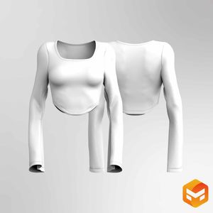 Ladies Squared Off Neckline Flared Sleeves Scallop Bottom Crop Tee - 3D Garment