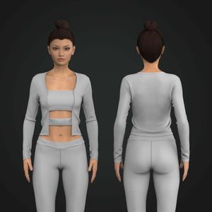 Ladies Squared Off Neckline Front Cut Out Long Sleeve Top Tech Pack