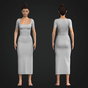 Ladies Squared Off Neckline High Split Hem Ribbed Midi Dress Tech Pack