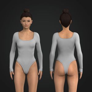 Ladies Squared Off Neckline Knuckle Length Sleeve Bodysuit Tech Pack