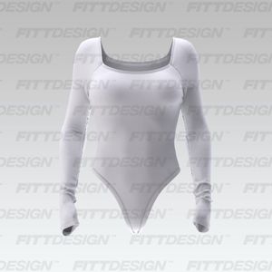 Ladies Squared Off Neckline Knuckle Length Sleeves Bodysuit Smart Mockup