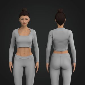 Ladies Squared Off Neckline Long Sleeve Crop Tee