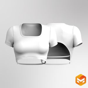 Ladies Squared Off Neckline Open Back Crop Tee 3D Garment
