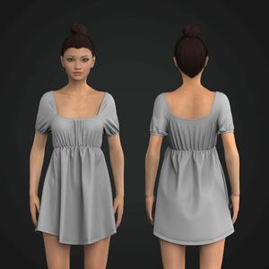 Ladies Squared Off Neckline Puff Sleeve Dress Tech Pack