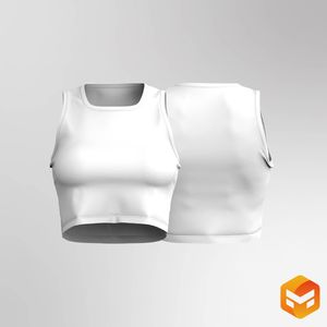 Ladies Squared Off Neckline Relaxed Crop Tank Top - 3D garment