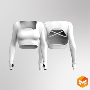 Ladies Squared Off Neckline Runner Sleeve Criss Cross Back Top 3D Garment