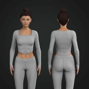 Ladies Squared Off Neckline Runner Sleeve Scallop Bottom Top Tech Pack